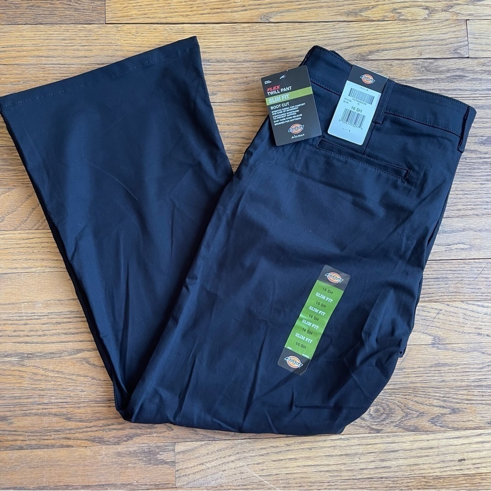 NEW Dickies Womens Flex Twill Slim Fit Boot Cut Work Pant Black Sz 16 Short NWT